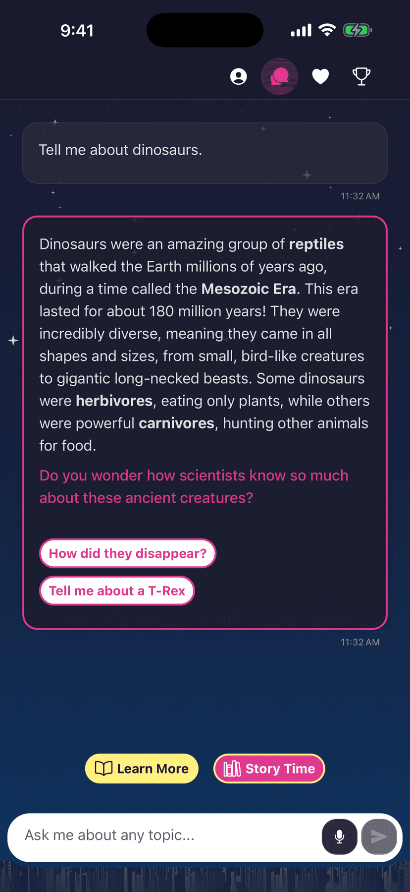 Owlby app chat mockup